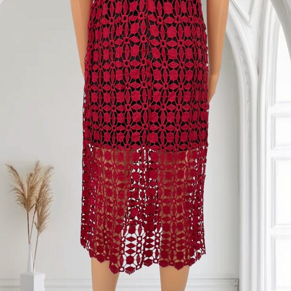 NWOT Aqua Red Crochet Lace High Neck Sleeveless Midi Dress Size S - Picture 6 of 9